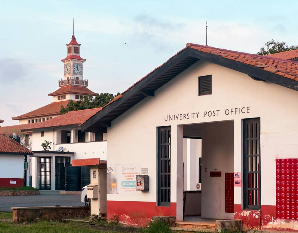 The clock tower and post office at the University of Ghana, Legon